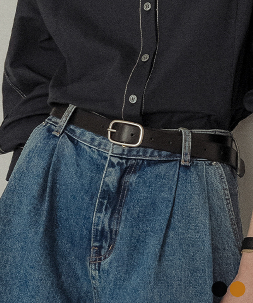 Italian leather modern square buckle belt[2color]