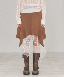 Mocca Cream Suede Skirt Brown