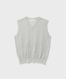 [WOMEN] CABLE LINEN KNIT VEST (LIGHT GREY)