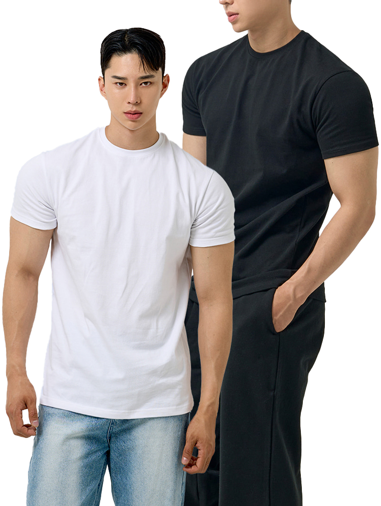 [2PACK] Double хлопковый plain muscle fit короткий рукав t-рубашка
