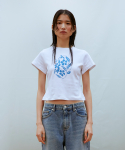 써틴먼스(13MONTH) 플라워 크롭 티셔츠 (블루)