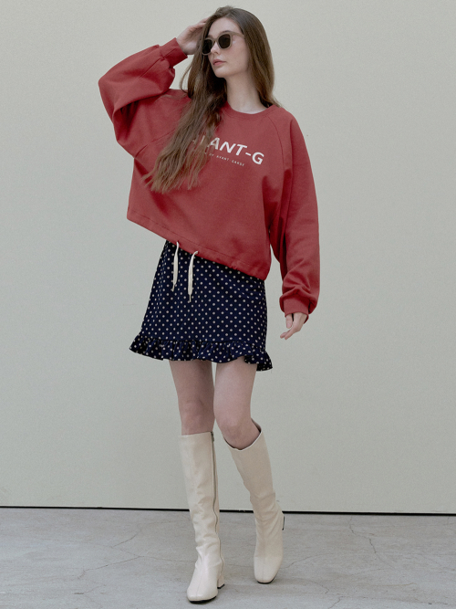 String Crop Overfit Sweatshirt - brick