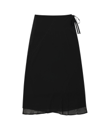 See-through long wrap skirt - BLACK