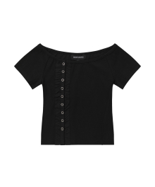 Snap off-shoulder T-shirts - BLACK