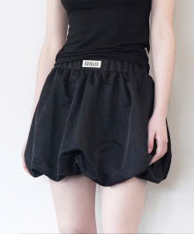 Nylon Shirred Balloon Skirt - Black