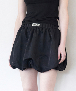 락케이크 Nylon Shirred Balloon Skirt - Black