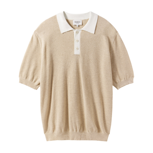 HALF SLEEVE COLOUR BLOCK COLLAR KNIT - BEIGE (P242MKT513)