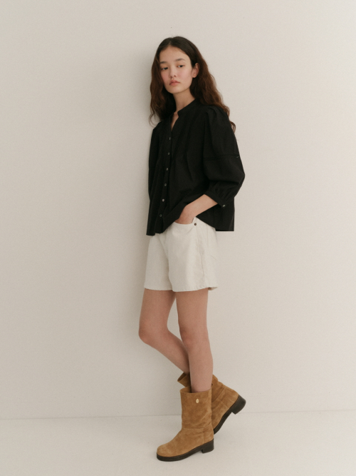 Velvet Header Denim Half Pants