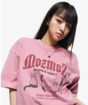 모즈모즈(MOZMOZ) 피그먼트 고스트캣 오버핏 반팔티셔츠 핑크