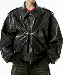 buckle leather jacket (black)