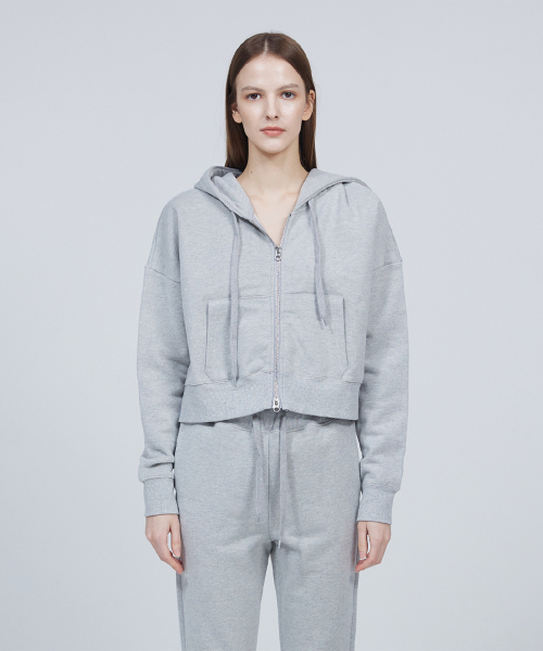 [ESSENTIAL] Signature label crop hooded zip-up