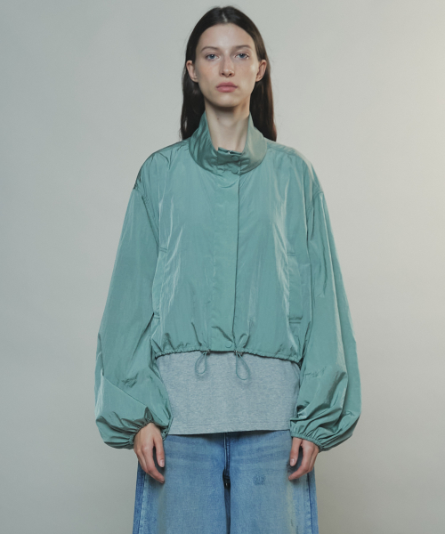 NYLON GLOSSY WIND JUMPER - GREEN