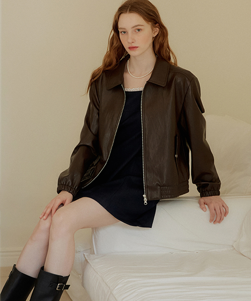 POCKET LEATHER BLOUSON - BROWN