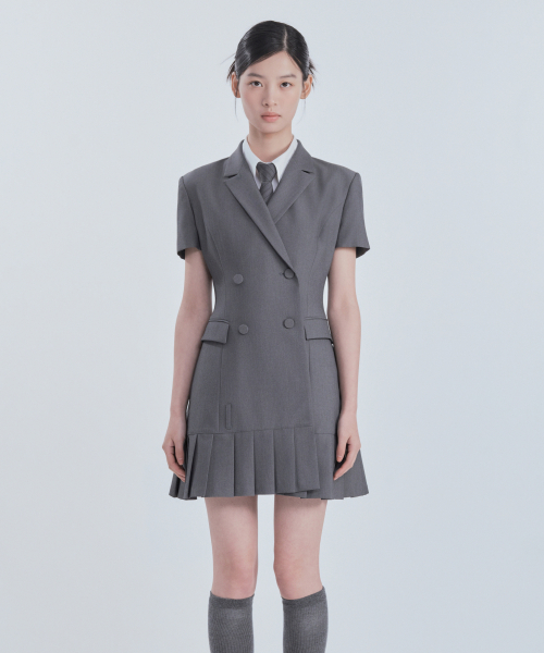 [기장 선택] Jenn Pleated Half-Sleeve Suit Jacket Dress - Grey