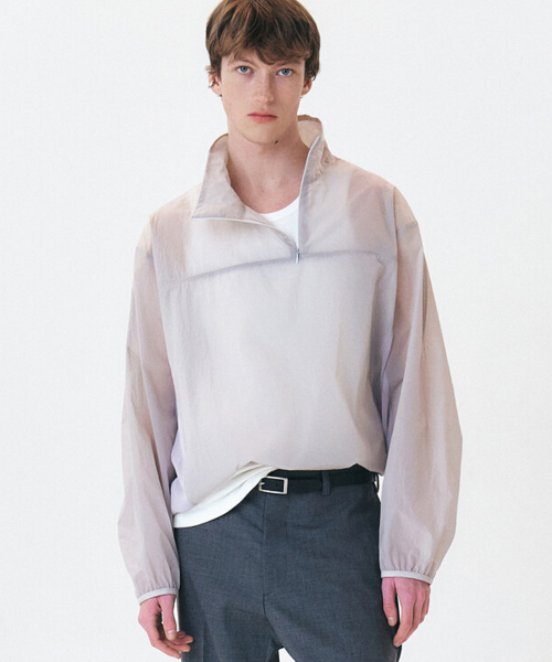 SHEER SIDE PANEL PULL OVER - LIGHT GREY
