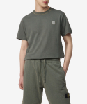 스톤아일랜드(STONE ISLAND) 남성 피사토 이펙트 로고 패치 슬림핏 반소매 티셔츠 - 카키 / 801523757V0159