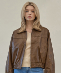 엘리오티(ELLIOTI) Zip-up Leather Jacket_Brown