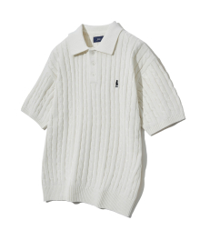 HERITAGE DAN CABLE SHORT-SLEEVE POLO KNIT IVORY