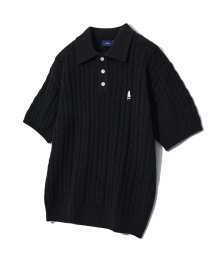 HERITAGE DAN CABLE SHORT-SLEEVE POLO KNIT BLACK