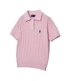 WOMENS HERITAGE DAN CABLE SHORT-SLEEVE POLO KNIT LIGHT PINK