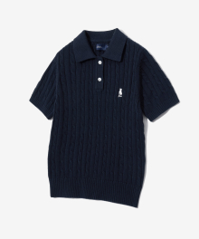 WOMENS HERITAGE DAN CABLE SHORT-SLEEVE POLO KNIT NAVY