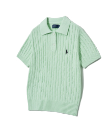 WOMENS HERITAGE DAN CABLE SHORT-SLEEVE POLO KNIT LIGHT MINT