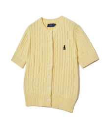 WOMENS HERITAGE DAN CABLE SHORT-SLEEVE CARDIGAN LIGHT YELLOW