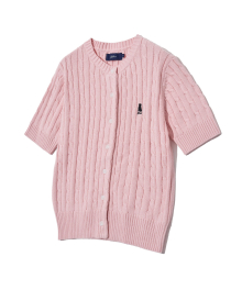 WOMENS HERITAGE DAN CABLE SHORT-SLEEVE CARDIGAN LIGHT PINK