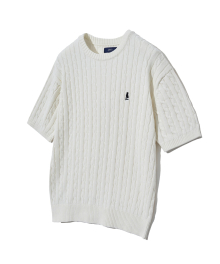HERITAGE DAN CABLE SHORT-SLEEVE ROUND KNIT IVORY