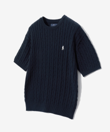 HERITAGE DAN CABLE SHORT-SLEEVE ROUND KNIT NAVY