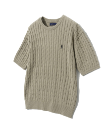 HERITAGE DAN CABLE SHORT-SLEEVE ROUND KNIT WARM GRAY