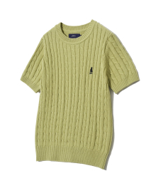 WOMENS HERITAGE DAN CABLE SHORT-SLEEVE ROUND KNIT VTG YELLOW