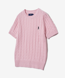 WOMENS HERITAGE DAN CABLE SHORT-SLEEVE ROUND KNIT LIGHT PINK