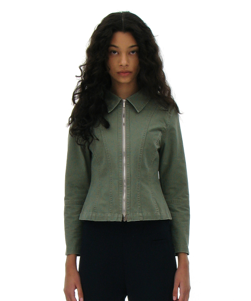 Куртка на молнии из вареного хлопка [Light Khaki]