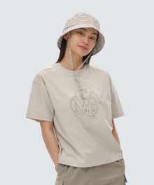 코튼 여성 자수 레터링 반팔 티셔츠 Light Beige (S24MWFTS63)