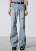 세비지(SAVAGE) Bootcut Fit Ripped Denim Jeans - Mid Blue