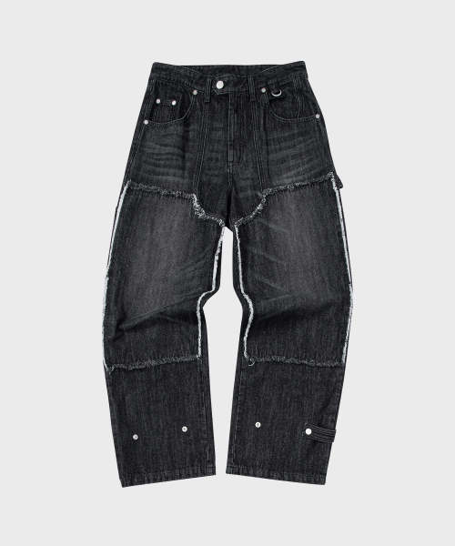 CUT OFF DOUBLE KNEE JEANS BLACK (VH2DFUD101A)