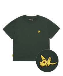 [MG｜LF] W ANGEL&SALLY EMBROIDERY CROPPED T-SHIRTS - D/GREEN