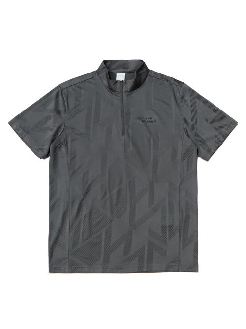 ESSENTIAL жаккардовый полузипап с коротким рукавом_Dark Grey