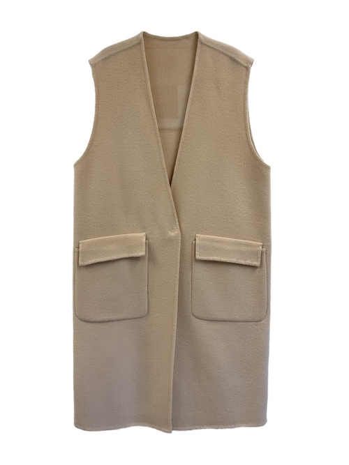 Handmade v-neck oversize wool vest_CREAM