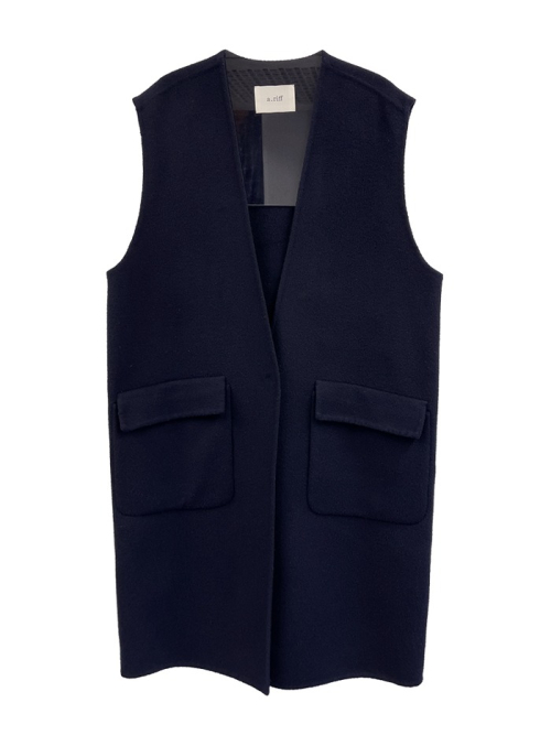 Handmade v-neck oversize wool vest_NAVY