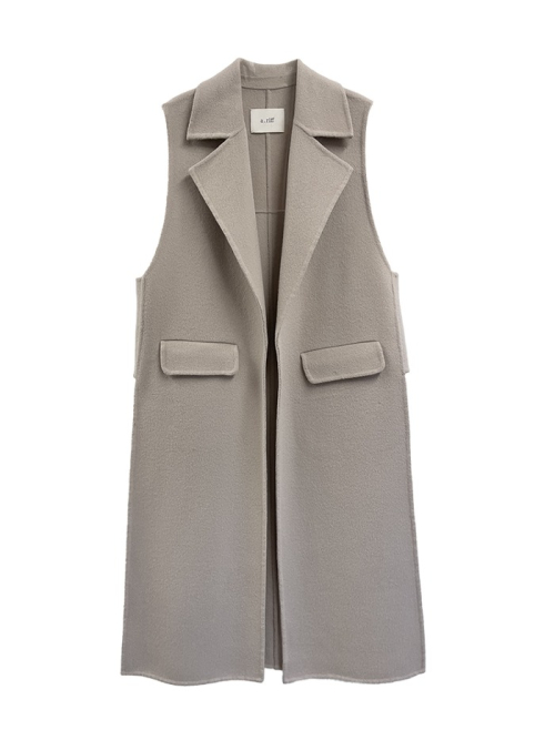 Handmade side slit wool vest_BEIGE