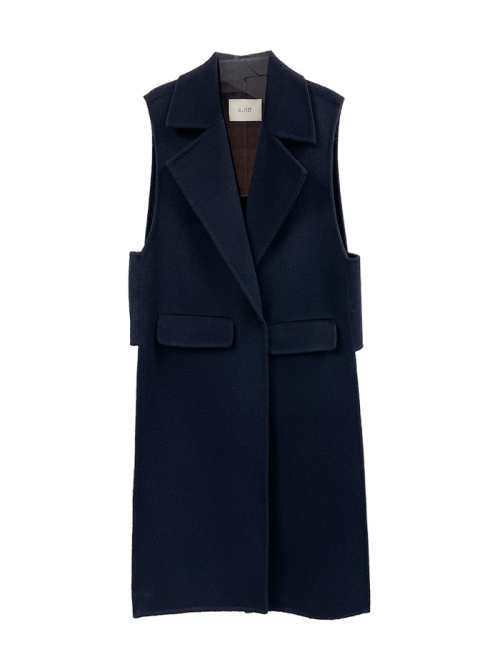 Handmade side slit wool vest_NAVY