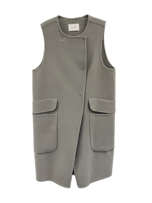 Handmade round double wool vest_GRAY