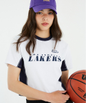 엔비에이(NBA) LAL E-BIKE 여성 배색 크롭 반팔 티셔츠(N242TS724P) 화이트