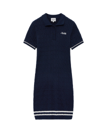 MOUVEMENT CABLE COLLAR KNIT DRESS navy