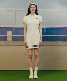 MOUVEMENT CABLE COLLAR KNIT DRESS ivory