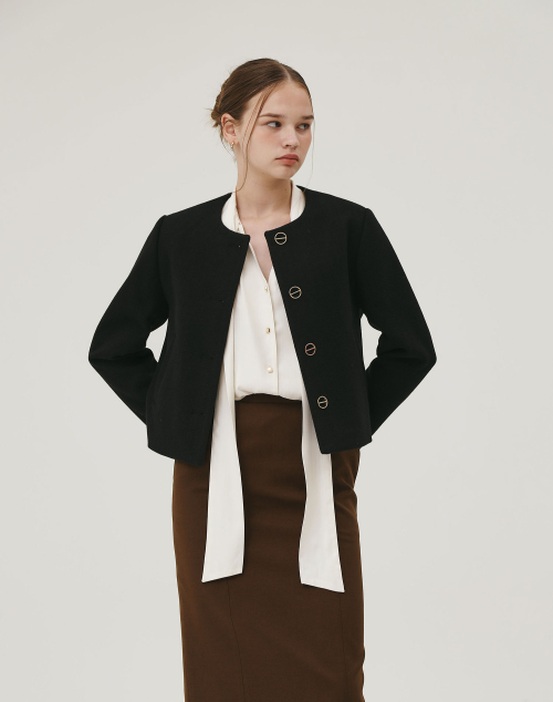 GOLD BOTTON SHORT JACKET BLACK IVORY