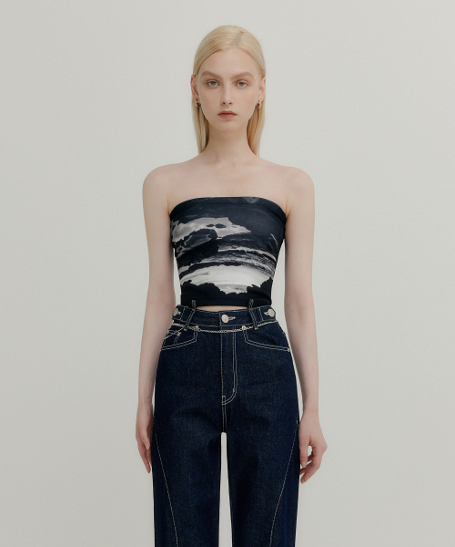 MUSINSA | YUSE PRINTED TUBE TOP - DARK SEASIDE