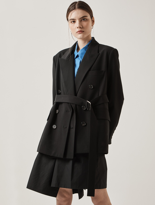 Жакет с поясом и лацканами Black + Black Collar